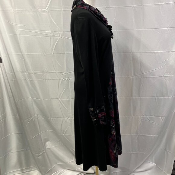 Simon Chang Mixed Knit Floral Cowl‎ Neck Long Sleeve Dress Black Pink Womens 6 - Picture 8 of 14